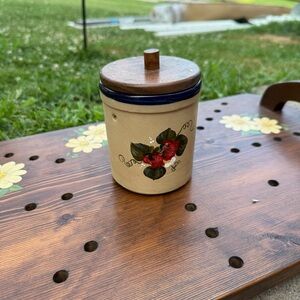 Vintage Hand Painted Signed Strawberry Boho Cottagecore Lidded Country Crock 5”